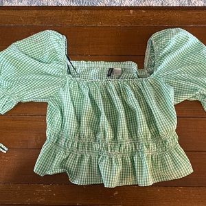 Green gingham crop top